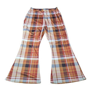 Women's Plaid Flared Pants in Multicolor Size 2xl Brownish Tan And Red